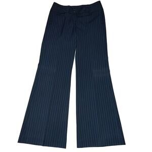 CAbi Womens Trousers Dress Pants Pinstripe Wide Flare Leg Navy Blue 10